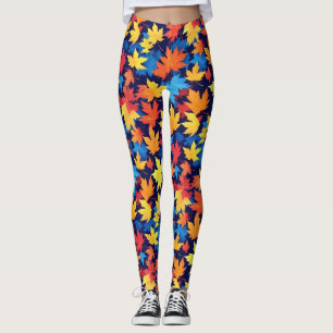 Kleurrijke herfstbladeren op donkerblauwe achtergr leggings