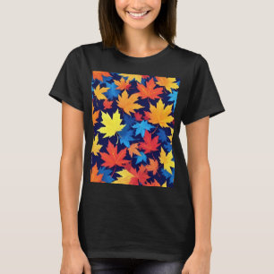 Kleurrijke herfstbladeren op donkerblauwe achtergr t-shirt