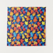 Kleurrijke herfstbladeren op donkerblauwe achtergr wandkleed (Voorkant (horizontaal))