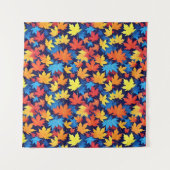 Kleurrijke herfstbladeren op donkerblauwe achtergr wandkleed (Voorkant)