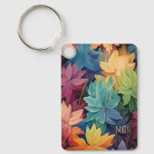 Kleurrijke herfstbladeren op maat monogram sleutelhanger (Voorkant)