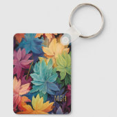 Kleurrijke herfstbladeren op maat monogram sleutelhanger (Achterkant)