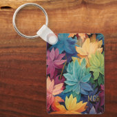 Kleurrijke herfstbladeren op maat monogram sleutelhanger (Voorkant)