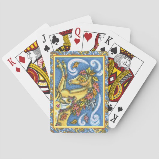 KLEURRIJKE HERFSTBLADEREN OP WHIMISCHE PAARD EN VE POKERKAARTEN (Achterkant)