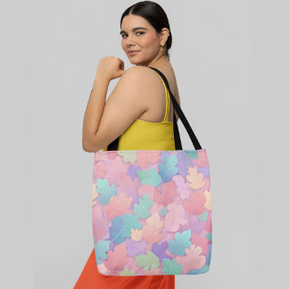 Kleurrijke herfstbladeren pastel achtergrond tote bag