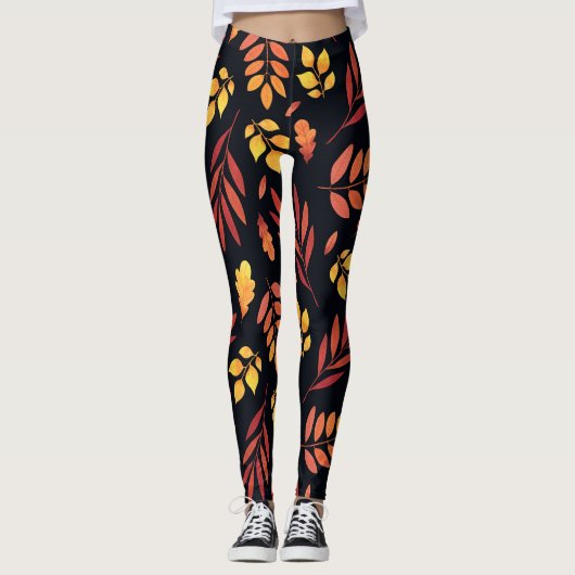 Kleurrijke herfstbladeren Waterverf Leggings (Voorkant)