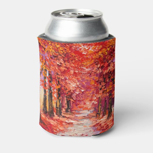 Kleurrijke herfstbomen, impressionistische oliever blikjeskoeler (Blikje Achterkant)