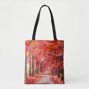 Kleurrijke herfstbomen, impressionistische oliever tote bag