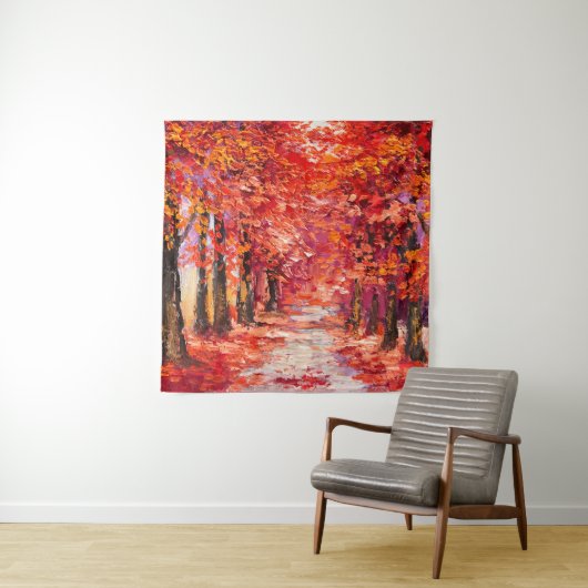 Kleurrijke herfstbomen, impressionistische oliever wandkleed (In situ)