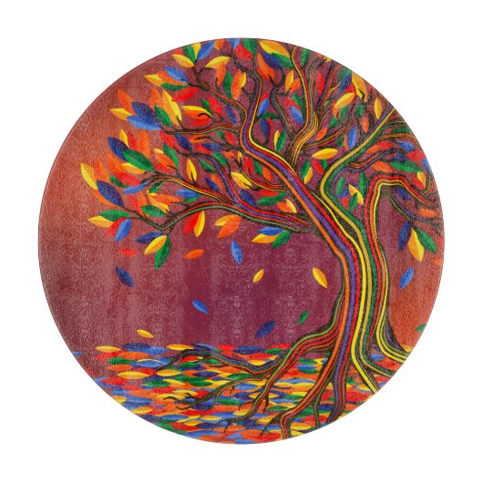 Kleurrijke herfstboom gepersonaliseerde thanksgivi snijplank (Voorkant)