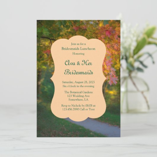 Kleurrijke herfstdag bruidsmeisjes lunch kaart (Staand voorkant)