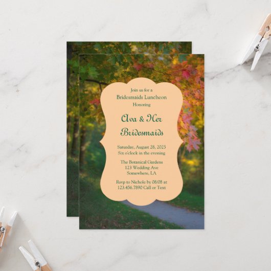 Kleurrijke herfstdag bruidsmeisjes lunch kaart (Voorkant / Achterkant in situ)