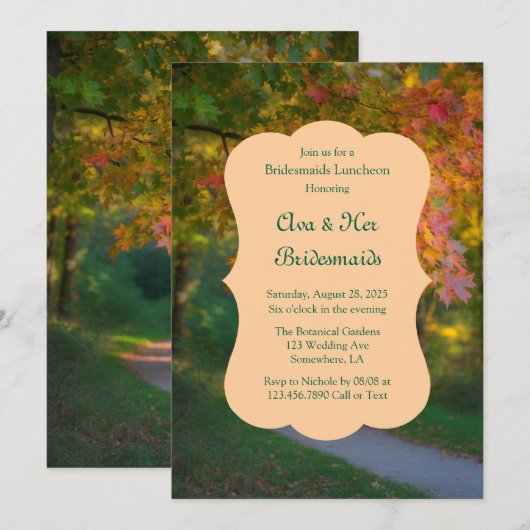 Kleurrijke herfstdag bruidsmeisjes lunch kaart (Voorkant / Achterkant)