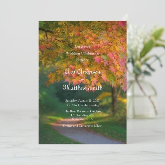 Kleurrijke herfstdag bruiloft kaart (Staand voorkant)