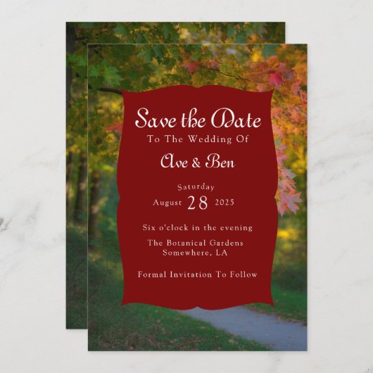 Kleurrijke herfstdag Save the Date Kaart (Voorkant / Achterkant)