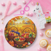 Kleurrijke herfstoogstmanden papieren bordje (Feest)