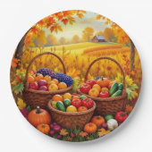 Kleurrijke herfstoogstmanden papieren bordje (Voorkant)