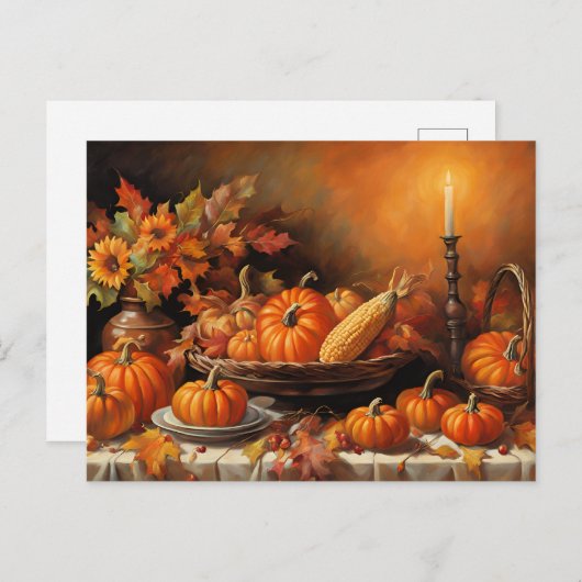 Kleurrijke herfstpompoenen feestdagenkaart (Voorkant / Achterkant)