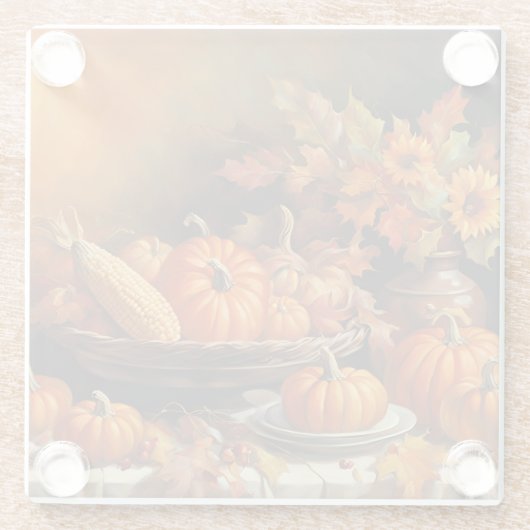 Kleurrijke herfstpompoenen glazen onderzetter (Achterkant)