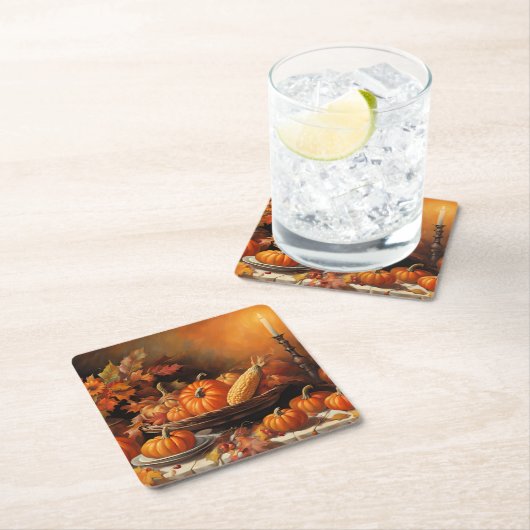 Kleurrijke herfstpompoenen kartonnen onderzetters (Insitu)