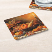 Kleurrijke herfstpompoenen kartonnen onderzetters (Schuin)