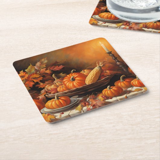 Kleurrijke herfstpompoenen kartonnen onderzetters (Schuin)