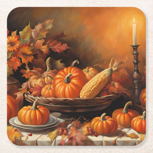 Kleurrijke herfstpompoenen kartonnen onderzetters (Voorkant)