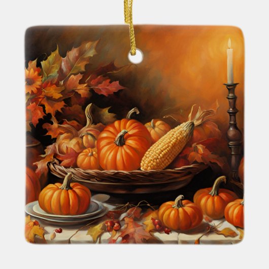 Kleurrijke herfstpompoenen keramisch ornament (Voorkant)