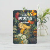 Kleurrijke herfstsquash en pompoenen feestdagenkaart (Staand voorkant)