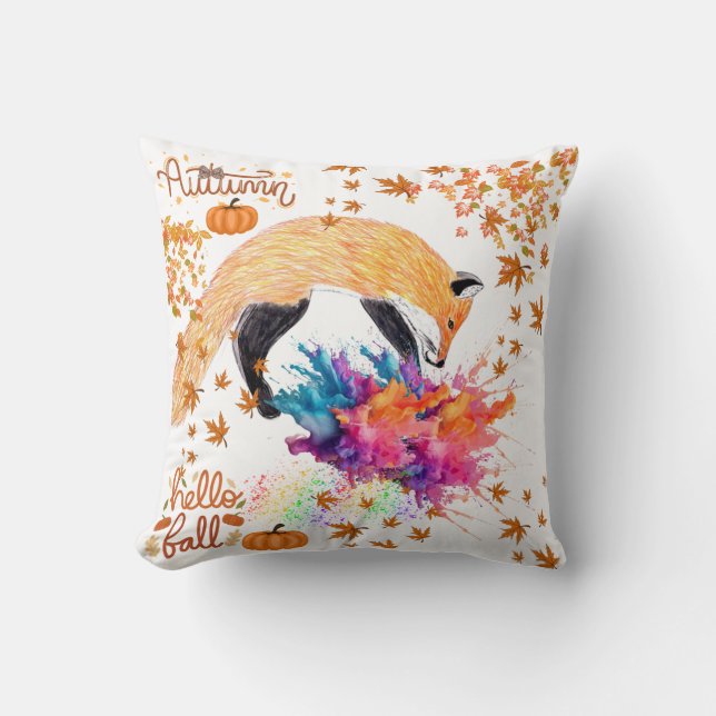 Kleurrijke herfstvos kussen (Voorkant)