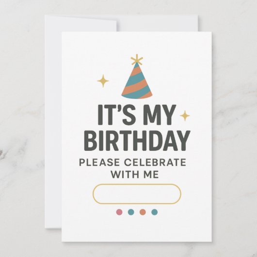 Kleurrijke “Het is mijn verjaardag” uitnodiging (Voorkant)
