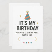 Kleurrijke “Het is mijn verjaardag” uitnodiging (Voorkant / Achterkant)