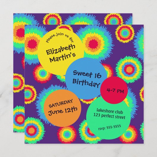 Kleurrijke het Verjaardagsfeest van de Dye Kaart (Voorkant / Achterkant)