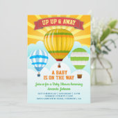 Kleurrijke hete luchtballon Baby shower uitnodigin Kaart (Staand voorkant)