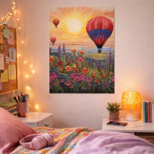 Kleurrijke hete luchtballon wilde bloemen zonsonde