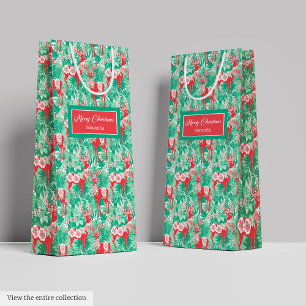 Kleurrijke hete roze magenta preppy kersttas medium cadeauzakje