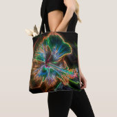 Kleurrijke Hibiscus Abstracte bloemkunst Tote Bag (Dichtbij)