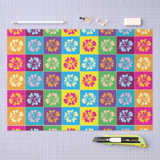 Kleurrijke Hibiscus bloem patroon cadeau wrap Tissuepapier (Craft)