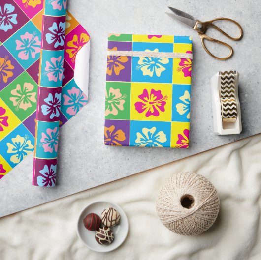 Kleurrijke Hibiscus bloem patroon ontwerp op maat Cadeaupapier (Crafts)