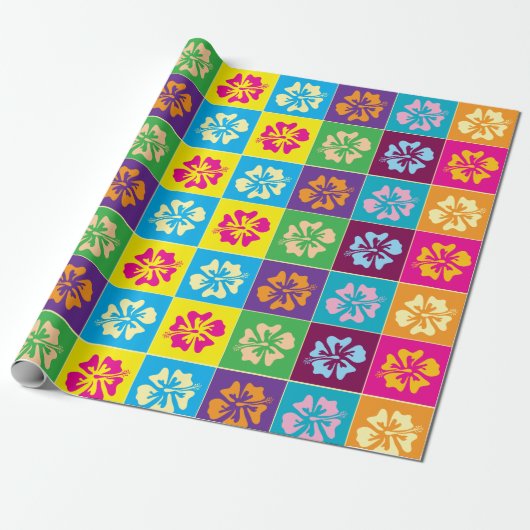 Kleurrijke Hibiscus bloem patroon ontwerp op maat Cadeaupapier (Uitgerold)