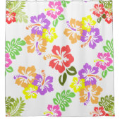 Kleurrijke Hibiscus Bloemen in Wit Douchegordijn (Voorkant)