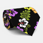 Kleurrijke Hibiscus Bloemen in Zwart Stropdas (Opgerold)