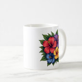 Kleurrijke Hibiscus Bloemen Keramische Koffie Mok (Voorkant rechts)