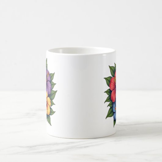 Kleurrijke Hibiscus Bloemen Keramische Koffie Mok (Center)