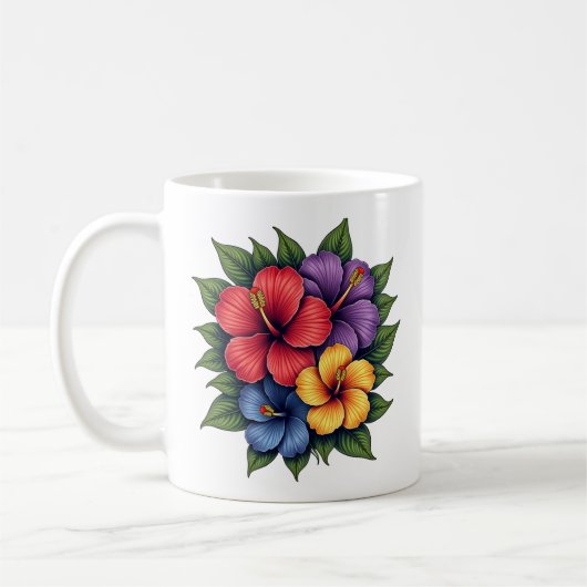 Kleurrijke Hibiscus Bloemen Keramische Koffie Mok (Links)