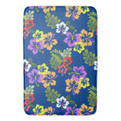 Kleurrijke Hibiscus Bloemen Patroon in Blauw Badmat (Voorkant Verticaal)