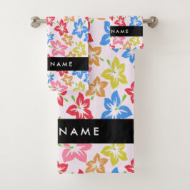 Kleurrijke Hibiscus, Bloemenpatroon, Jouw naam Bad Handdoek