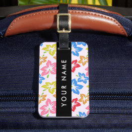 Kleurrijke Hibiscus, Bloemenpatroon, Jouw naam Bagagelabel