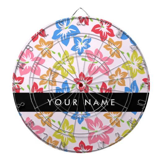 Kleurrijke Hibiscus, Bloemenpatroon, Jouw naam Dartbord (Voorkant)