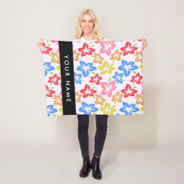 Kleurrijke Hibiscus, Bloemenpatroon, Jouw naam Fleece Deken